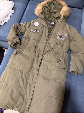 Vero Moda Olive Green Parka Coat with Faux-Fur Hood